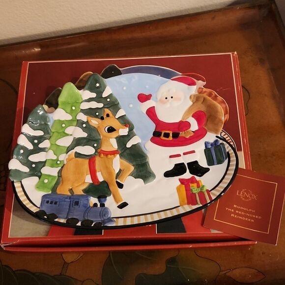 Lenox Rudolph Red Nose Reindeer Canape Plate Like New - Picture 1 of 5